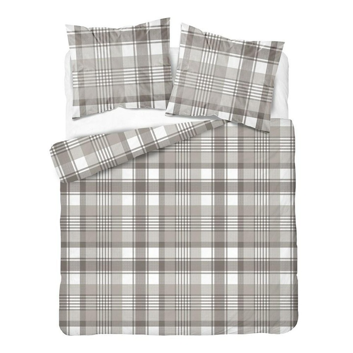 Lenjerie de pat 220x200 bej alb check 5246 B Bumbac 48