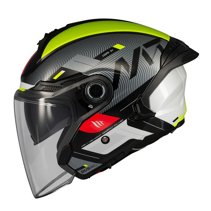 Casca open face motociclete MT Cosmo cu ochelari integrati, negru-galben lucios, L 59-60cm