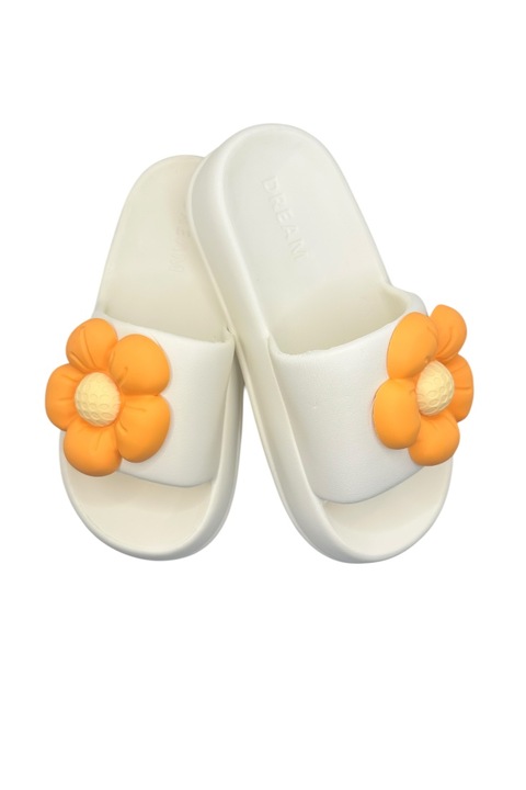 Papuci de dama, Tecos®, cu imprimeu 3D floare, Alb, 35-36