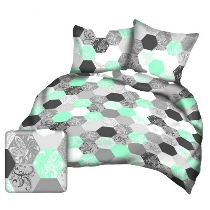 Lenjerie de pat Karo, 140x200cm, 100% bumbac, gri cenusiu, set 2 piese