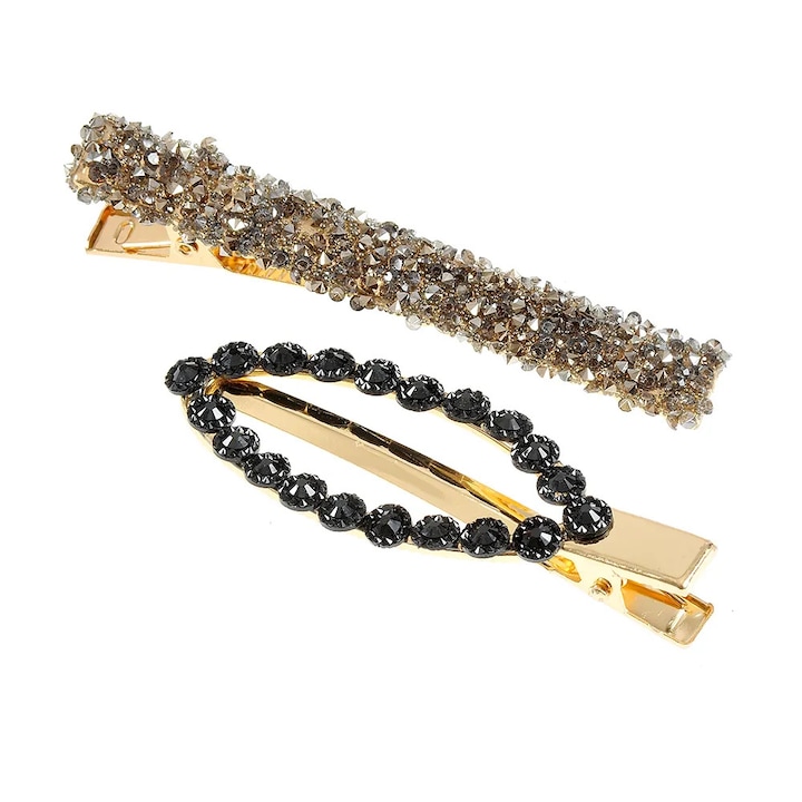 Set 2 agrafe cu pietre negre acrilice, Meli Melo Paris
