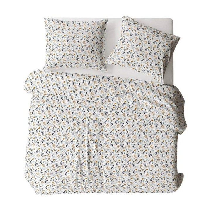 Fata de perna Karo 40x40 cm, alb multicolor, model ramuri si frunze, 100% bumbac