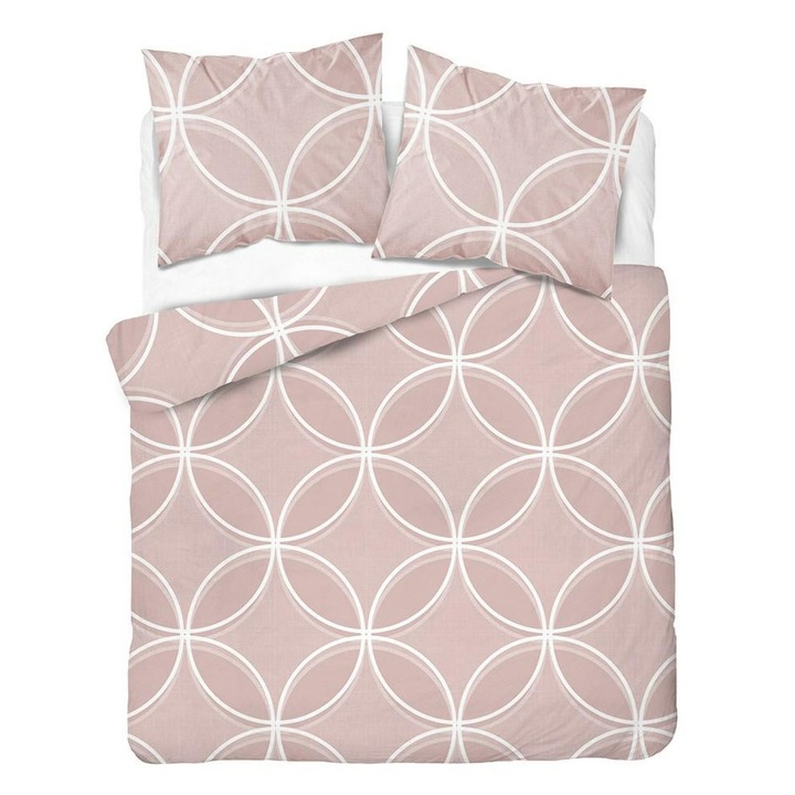 Lenjerie de pat Detexpol, 220x200cm, 3 piese, bumbac, alb si roz