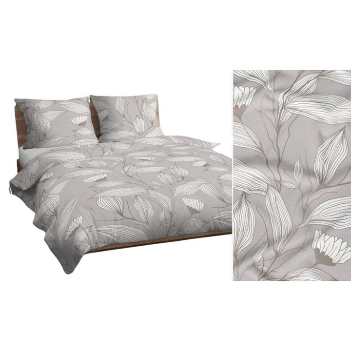 Lenjerie de pat 160x200 bej frunze alb deschis 4838 B bumbac Max