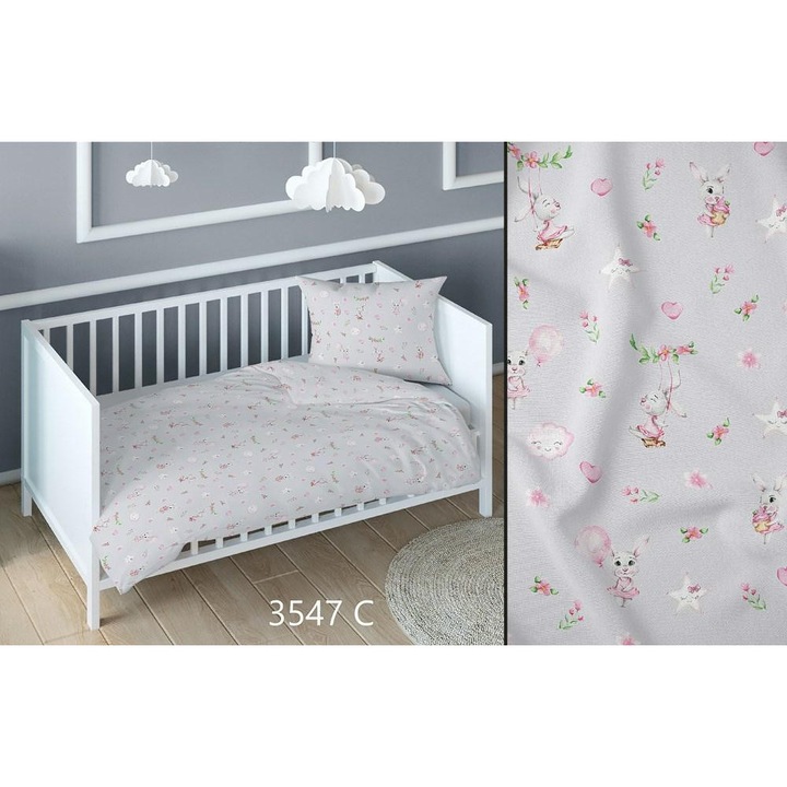 Fata de perna Karo 40x40cm iepuri gri roz bumbac, multicolor