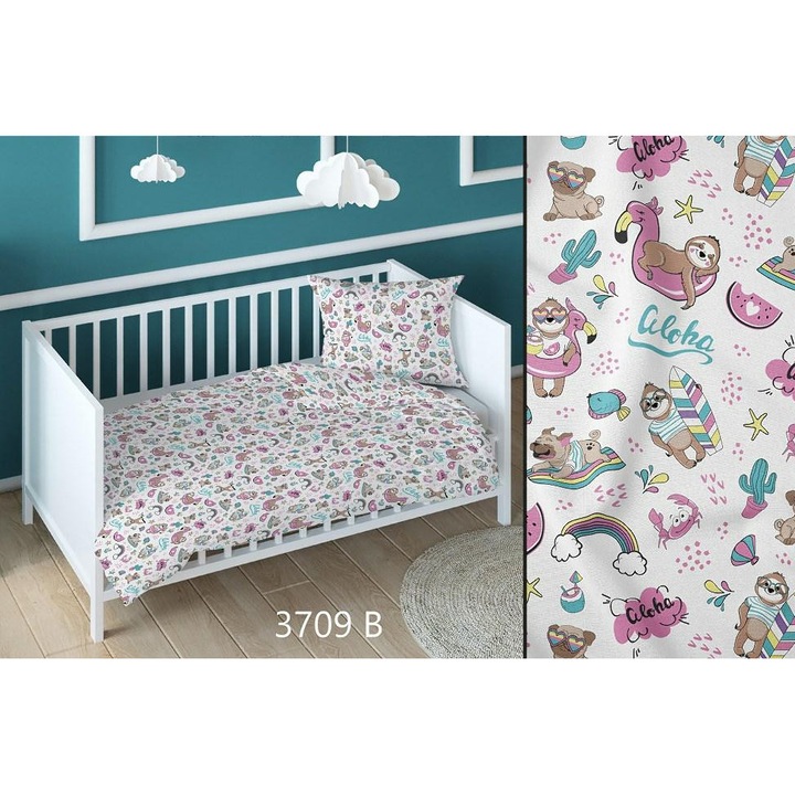 Lenjerie de pat Karo, 140x200cm, 100% bumbac, roz, set 2 piese