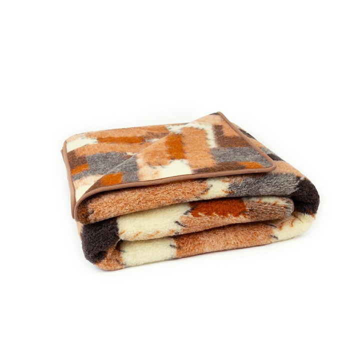 Patura din lana merinos Kampol, 220x200 cm, Multicolor, 480g/m2