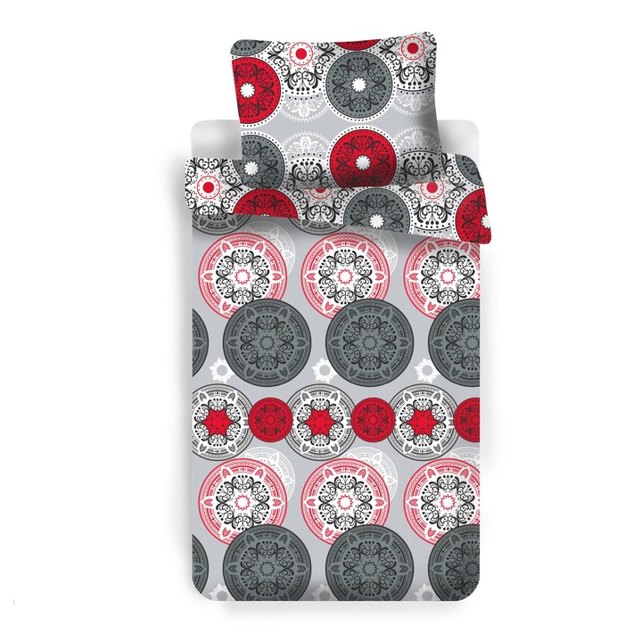 Set lenjerie de pat, Jerry Fabrics, microfibra, 140x200cm, 70x90cm, rosu/gri