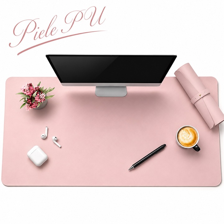 Mousepad, BYONDSELF®, 70×35cm, Impermeabil, Piele PU Anti-Alunecare, Pentru Protectia Biroului, Roz
