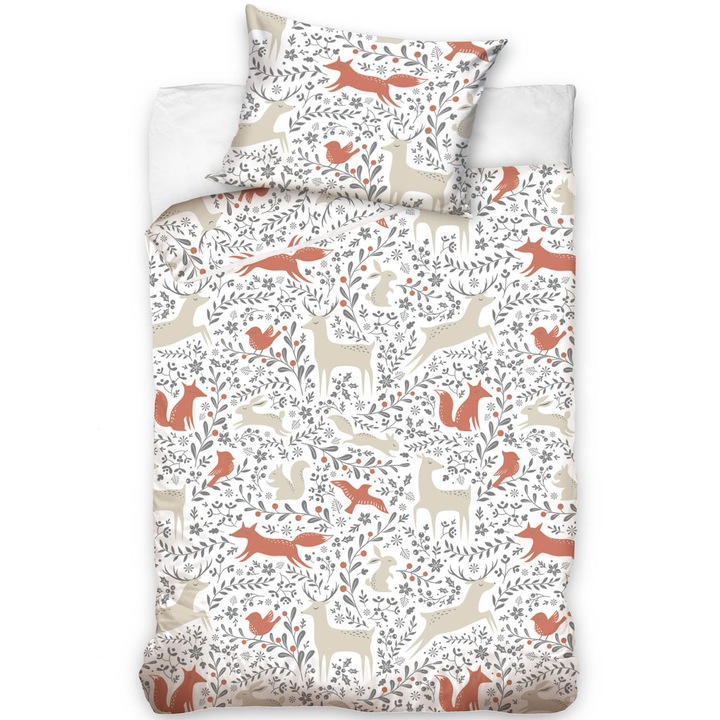 Ágyneműhuzat 90x120 Állatok bézs gyömbér párnahuzat 40x60 kiságyba