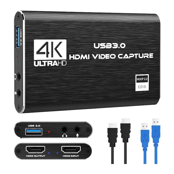 Card de Captură jalleria 4K 60fps, 1080p 60fps, Suport Microfon, Plug and Play