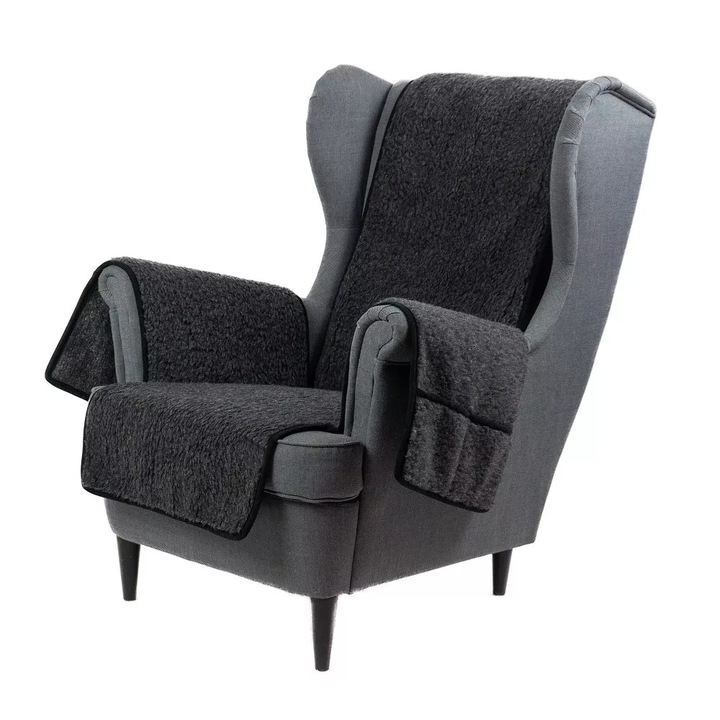 Protector fotoliu Luca din lana merinos neagra