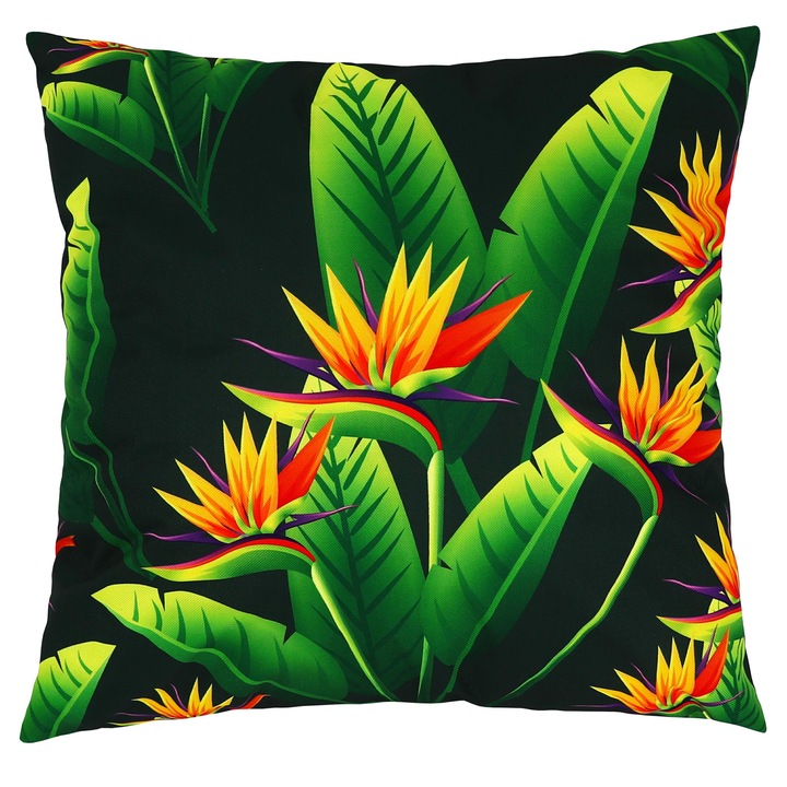 Botanikus vízálló párnahuzat UV-szűrővel 45x45 Strelitzia színes virágok Domarex