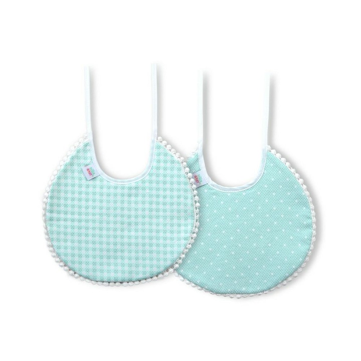 Set 2 bavete din bumbac, Interbaby, verde menta, cu carouri si buline