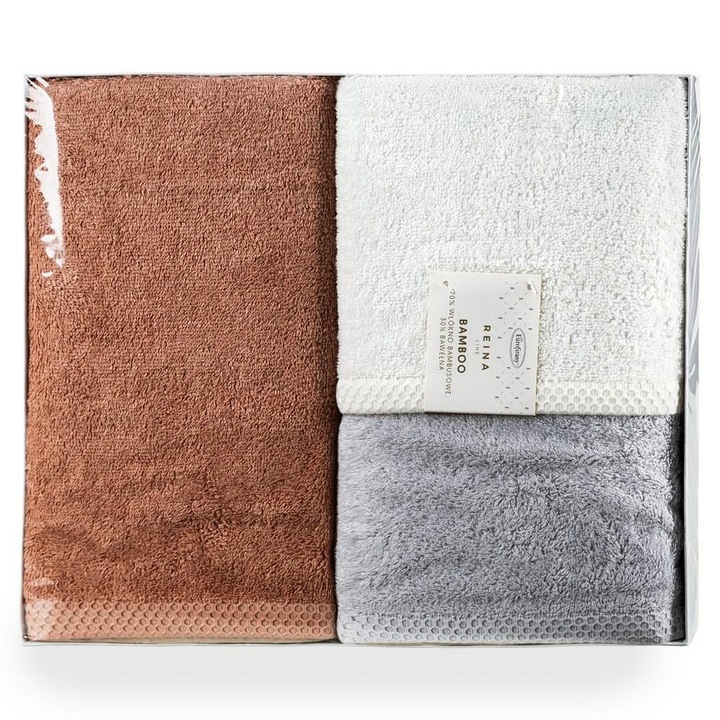 Set prosoape Harmony 3 piese 30x50cm alb, argintiu, pudrat, bumbac 500g/m2