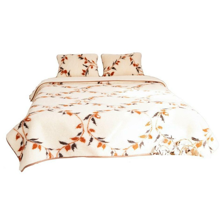 Set complet din lana merinos, Kampol, patura 175x200, 2 perne 50x60, cearceaf din lana 175x200, maro