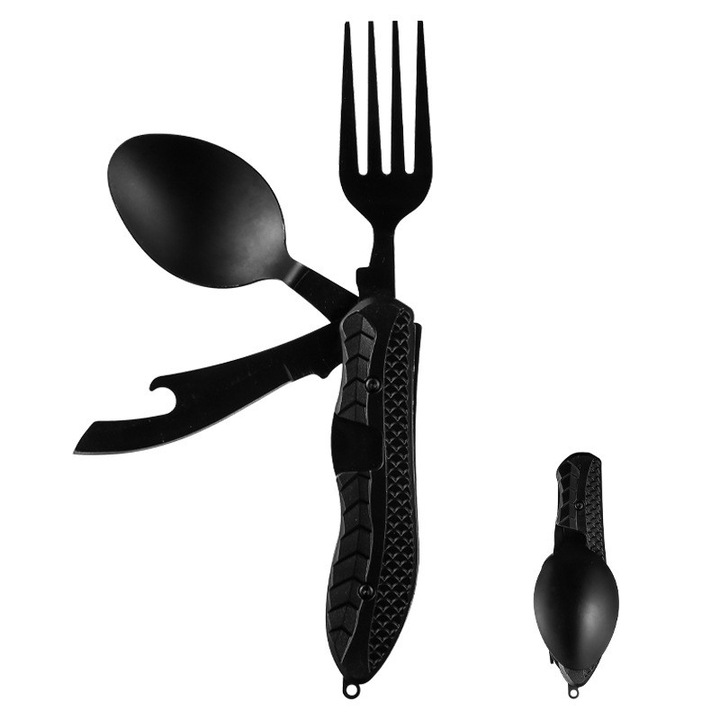 Set de tacamuri multifunctionale pliabile, inox, negru, 10.5x2x3cm