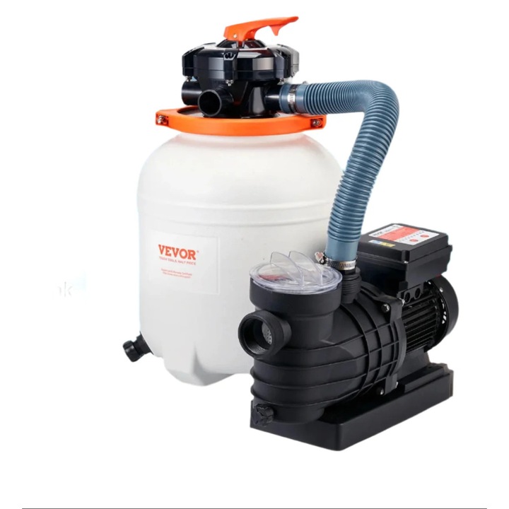 Филтърна помпа за басейн, 12 инча, 1/2 к.с., 3000 галона в час, меден мотор, многопортов вентил