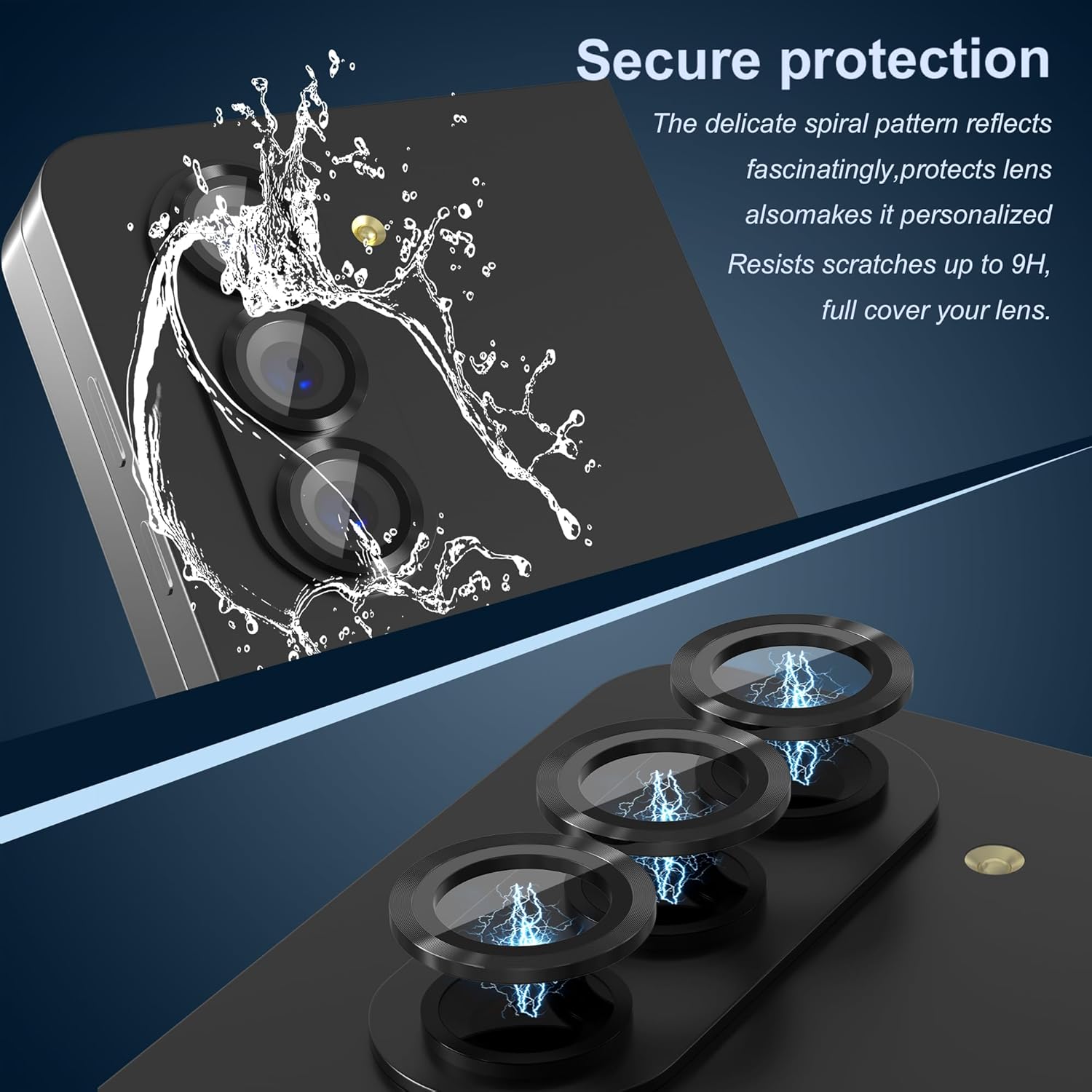 Protector pentru lentile pentru camera pentru Samsung Galaxy Z Fold5, MDUG film de ecran al lentilei din aluminiu din aluminiu, capac pentru lentile protector de ecran, protectie pentru camere spate 9H, sticla temperata cu ghid de aliniere, negru