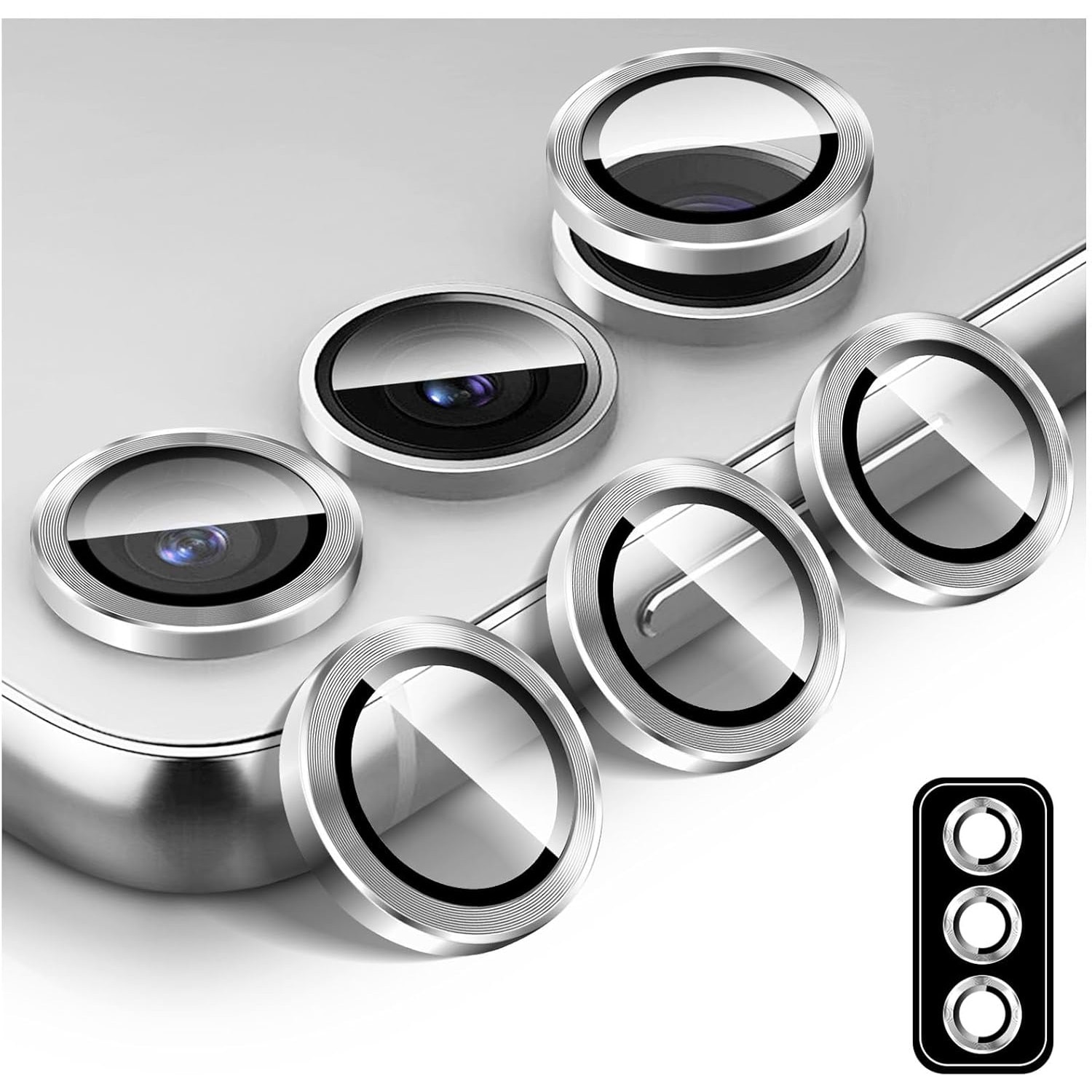 Protector pentru lentile pentru camera pentru Samsung Galaxy Z Fold5, MDUG film de ecran al lentilei din aluminiu din aluminiu, capac pentru lentile protector de ecran, protectie pentru camere spate 9H, sticla temperata cu ghid de aliniere, Argintiu