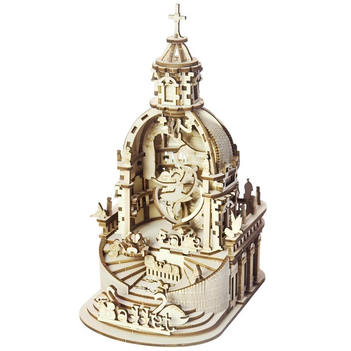 3D-s kirakó, TECHWONDERZ, Hattyúk tava zenélő doboz, 231 darab, fa, 10x15x20 cm