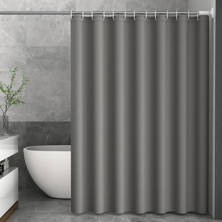 Душова завеса Domax, водоустойчива, матово сива, 180x180 см, с 12 кукички