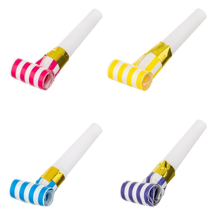 Set 12 suflatori de petrecere, Zanox®, 6 cm, cu dungi