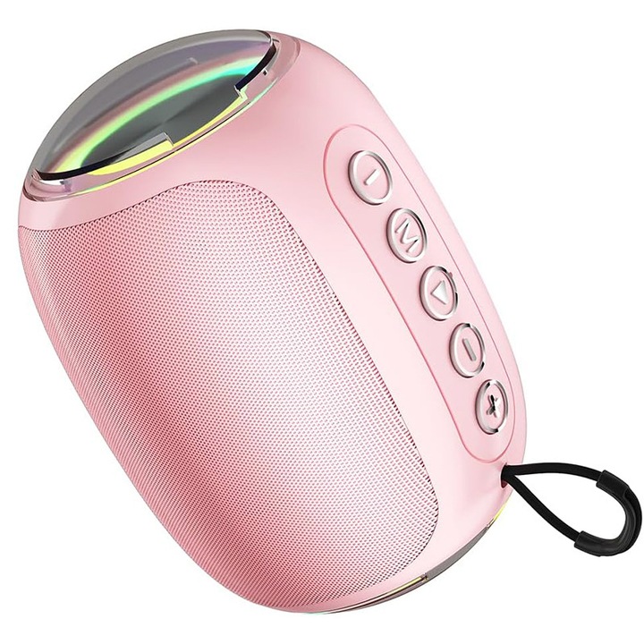 Hordozható hangszóró, BOMSTOM, Bluetooth 5.0, sztereó hangzás, rózsaszín, 12x8x8cm