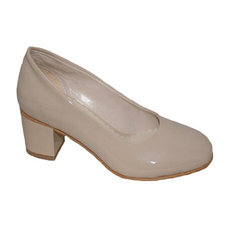 Pantofi usor luciosi, toc patrat, varf rotund, D&J Exclusive, Bej