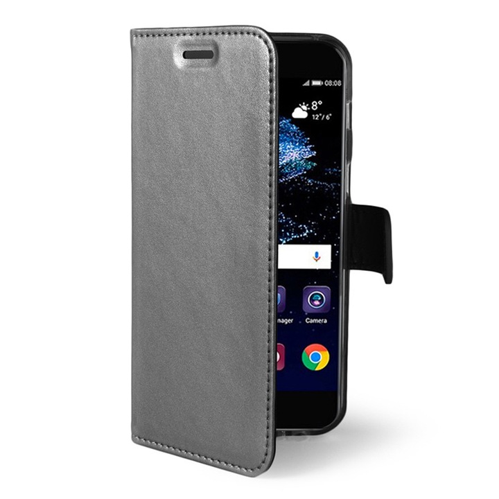 Кожен калъф Celly AIR тип книга, huawei P10 Lite, Сив