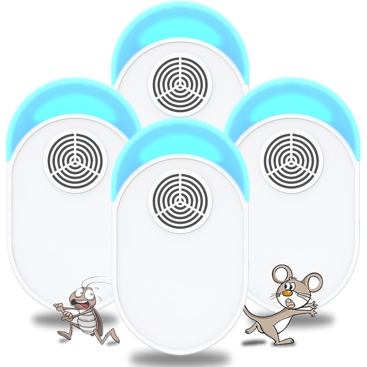 Set 4 x Repelent electronic pentru insecte, Enforose, tehnologie ultrasonica, lumina de noapte, alb