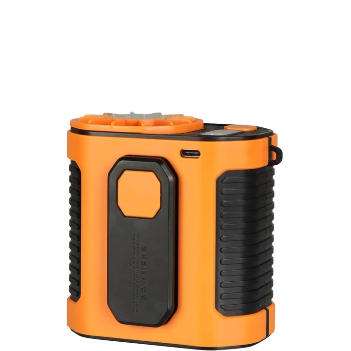 Derékventilátor, TREXORA, csiptetős kialakítás, 100 sebességfokozat, narancssárga, 10x7x11cm, világítással, 3600mAh akkumulátor, 6-8 óra üzemidő, ideális kültéri tevékenységekhez