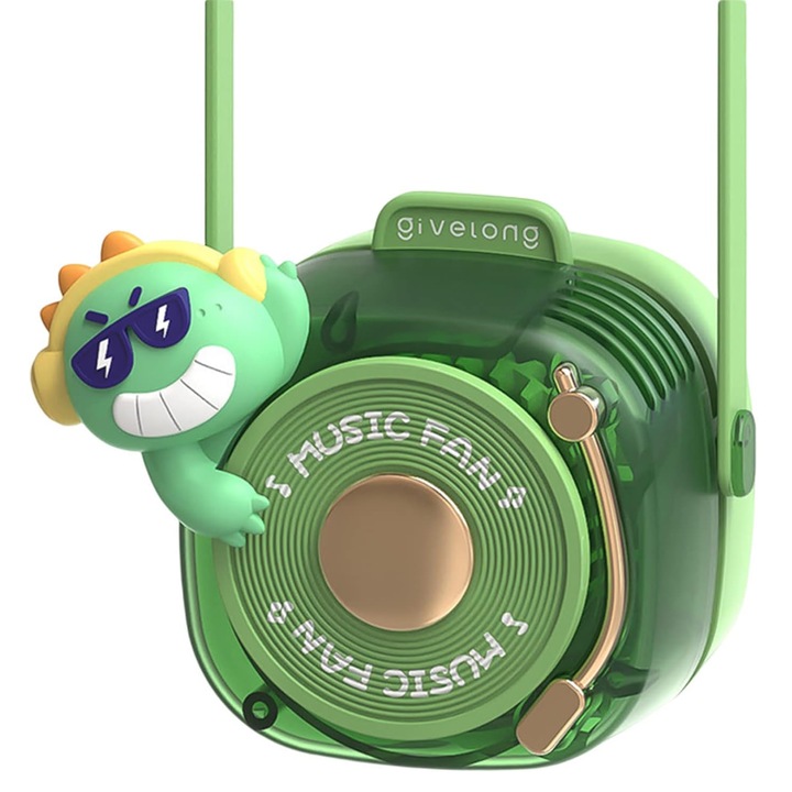 Nyakventilátor, TREXORA, 3 állítható sebesség, lapát nélküli, kettős használatú, USB töltés, 500mAh, 8x5x9cm, zöld