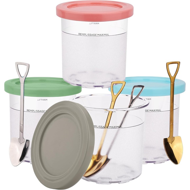 Set recipiente transparente, Enforose, 16 oz, pentru inghetata, capac etans, pentru Ninja Cream