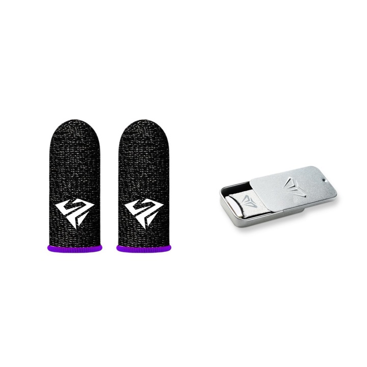 Set de 2 Manusi pentru Gaming, Fox V10, material elastic, anti-umiditate, negru cu mov, 4cm x 2cm