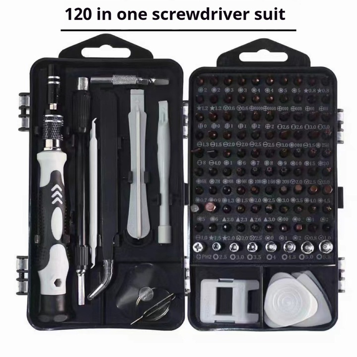 Set de surubelnite de precizie 120 piese, vanadiu crom, 16x4.5x9 cm, argintiu/negru