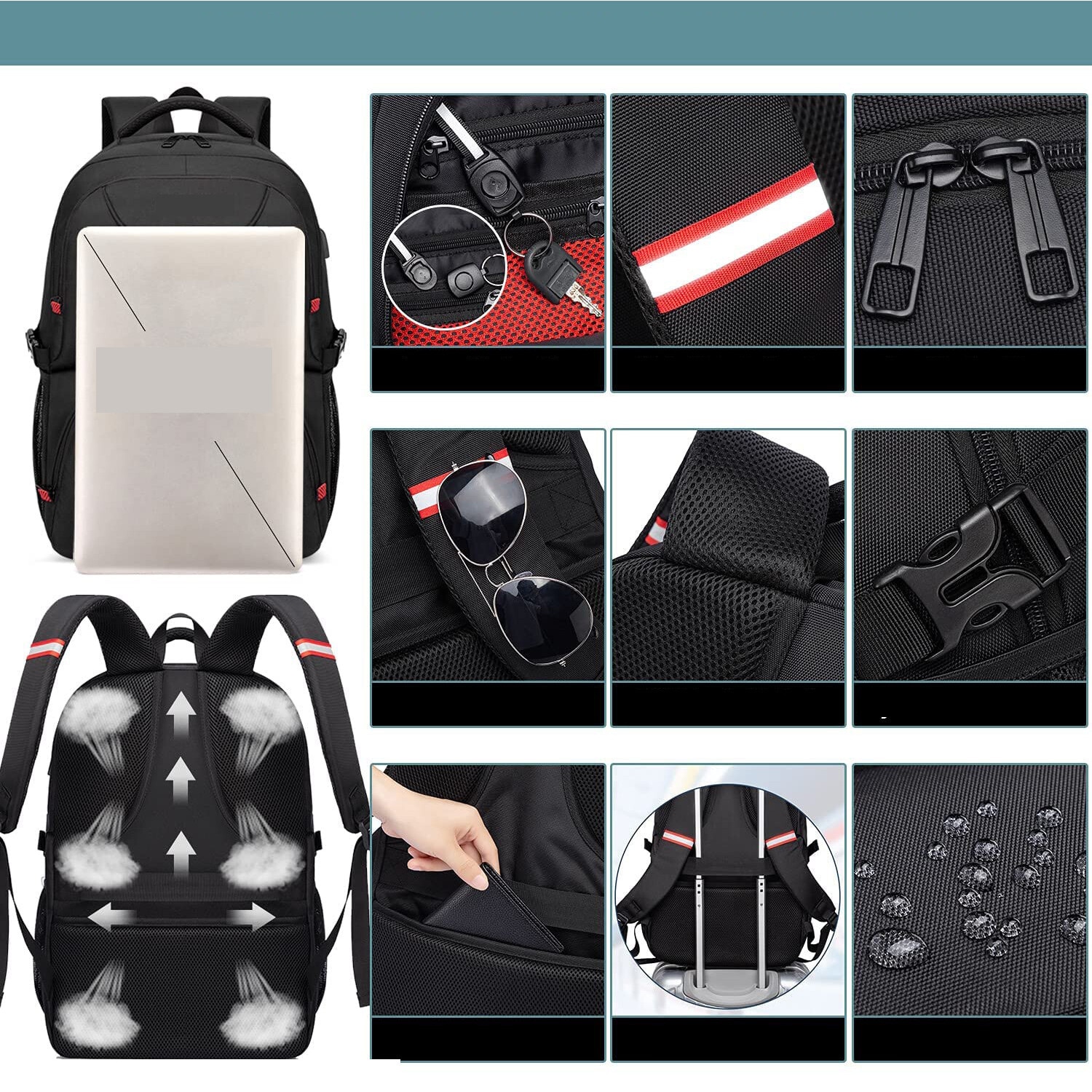 Rucsac laptop anti-furt Enforose, 36L, exterior rezistent la apa, culoare abanos, pentru barbati