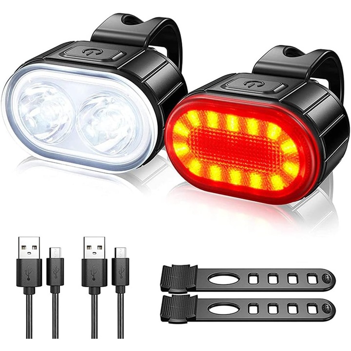 Enforose kerékpár lámpa szett, ultra fényes, 7 fő LED, 18 kiegészítő LED, gyors töltés, 1100mAh, 350mAh