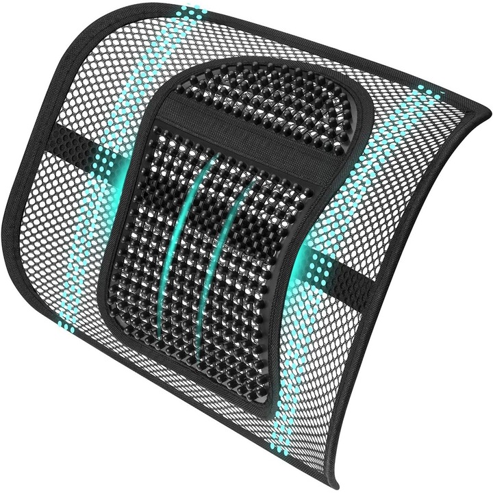 Perna de sustinere lombara Enforose, design ergonomic, margele din lemn, cu functie de masaj, portabila