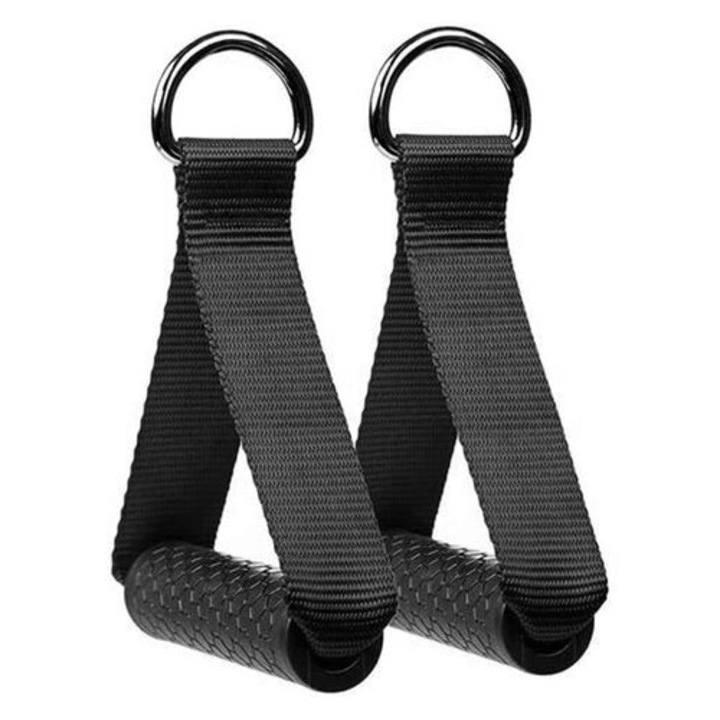 Set 2 manere de cauciuc hexagonale pentru benzi de rezistenta, 13x3,5cm, negru