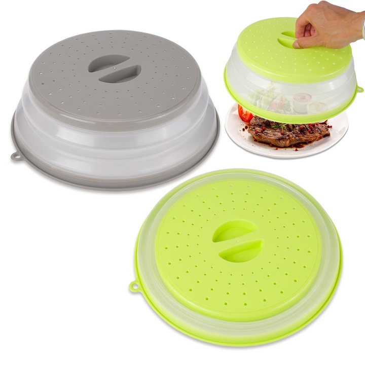 Set 2 Tavite Pliabile pentru Microunde, Material Alimentar, Fara BPA, 27cm, Design cu Orificiu pentru Vapori