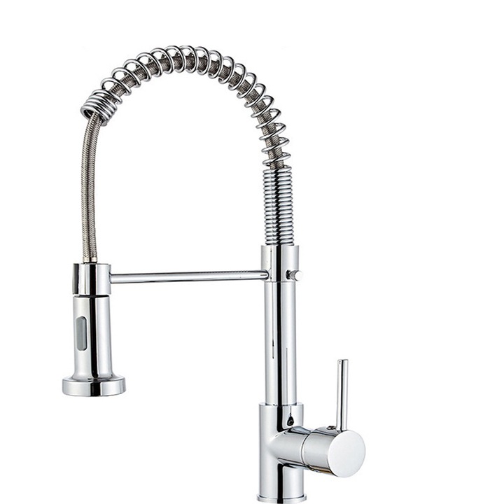 Konyhai csaptelep 360°-ban forgatható zuhanyfejjel, 2 permetezési móddal, matt fekete felület, 51 cm