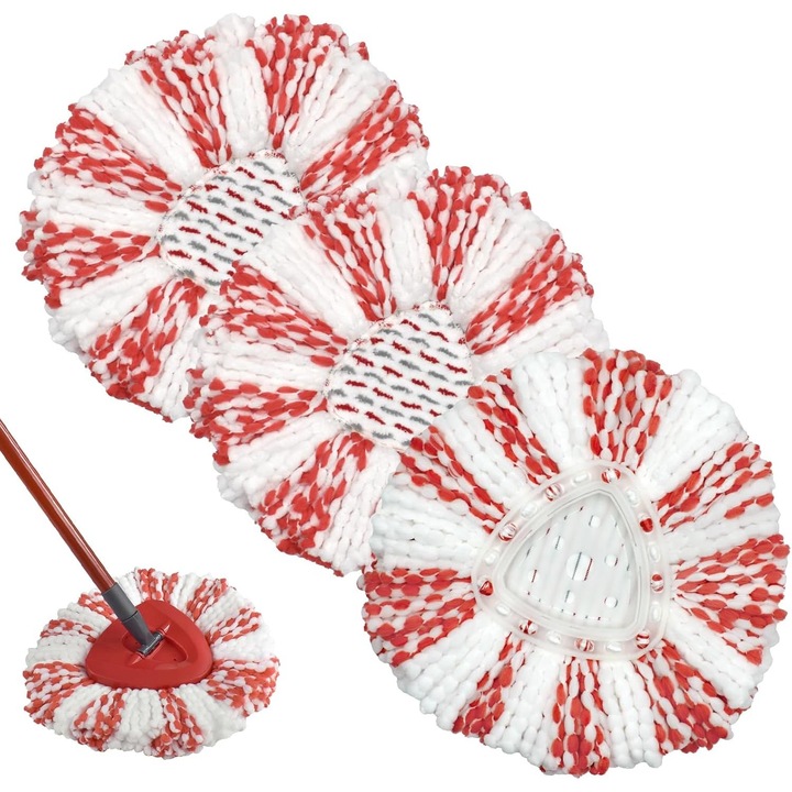 Set 3 capete de rezerva pentru mop, compatibile cu Vileda Turbo 3 in 1, microfibra, usor de curatat, design triunghiular