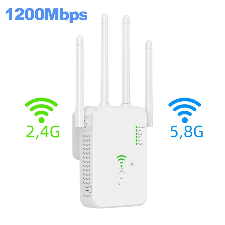 Extensor WiFi dual-band AC1200M, 1200Mbps, antena ajustabila, 2.4G/5G