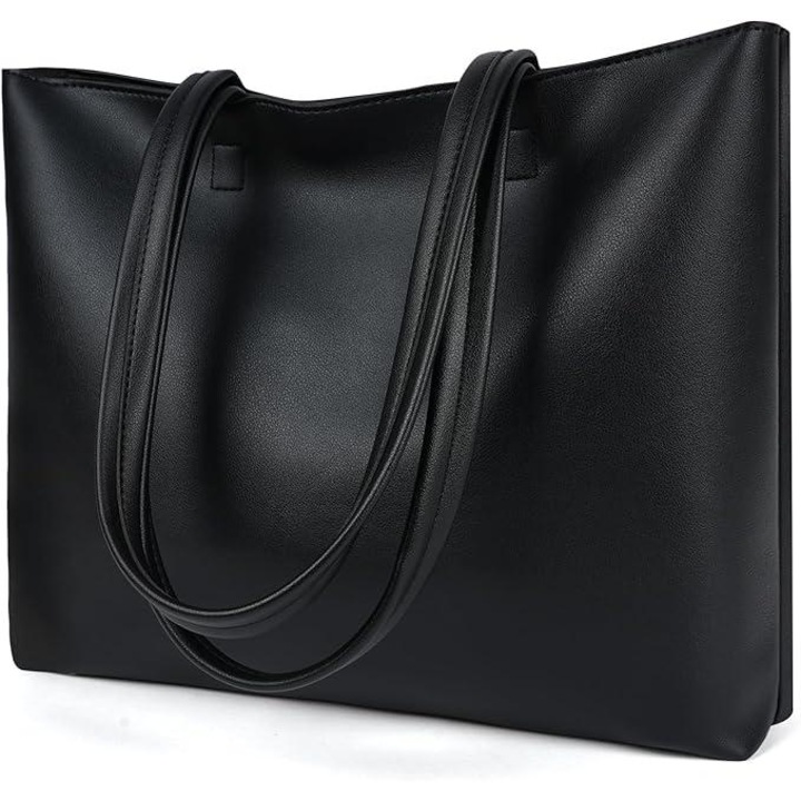 Nagy kapacitású, fekete, műbőr táska, 37x27x8cm