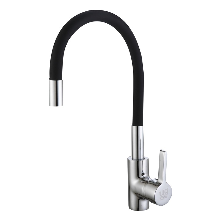 Baterie sanitara de bucatarie Timanfaya, cana flexibila, certificare CE, crom negru