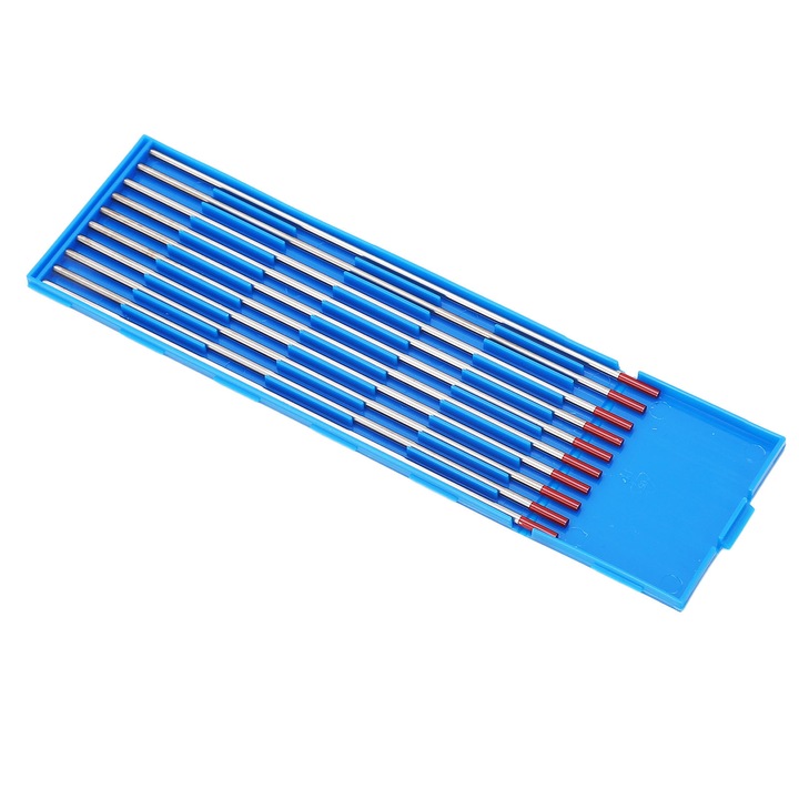 Set 10 Electrozi Tungsten pentru Sudura, Varf Rosu, 1.6x150mm, cu Cutie de Depozitare