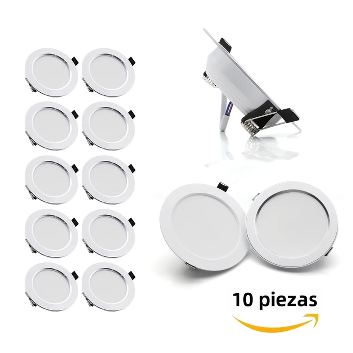 Вградени кръгли LED лунички, 10 броя, бели, 7W-18W, за вътрешно осветление