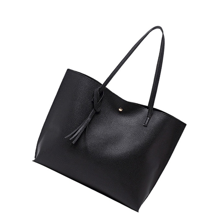 Női táska, nagy kapacitású, fekete, műbőr, méretei 42x12x31cm