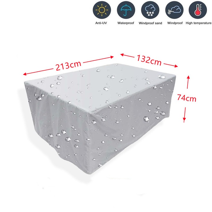 Husa impermeabila pentru mobilier exterior, protectie antipraf, gri, 213x132x74cm